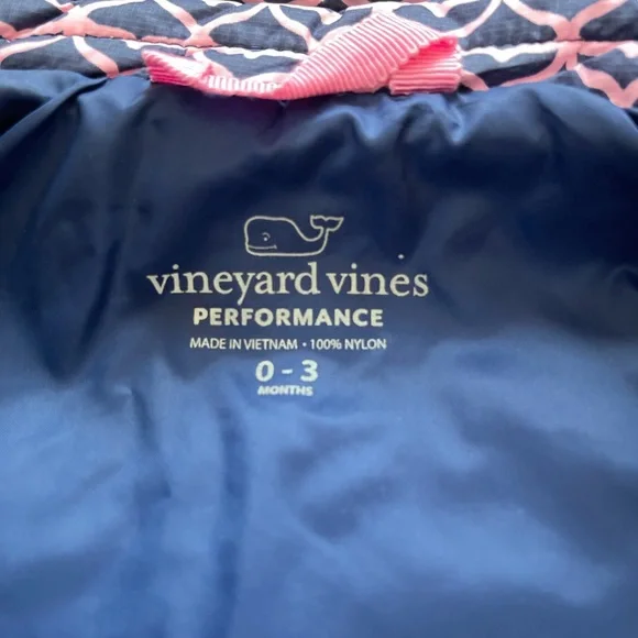 Quilted Baby Puffer Jacket 0-3M Pink Navy Lightweight Coat Vineyard Vines - Picture 8 of 11